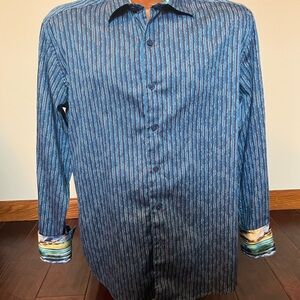 Robert Graham Brinklow Classic Fit Mens Shirt Hawaiian Print Accent Cuffs Medium